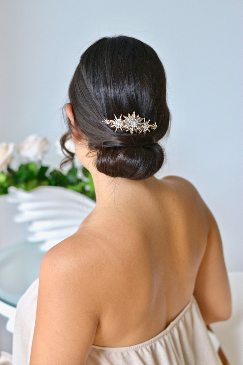 Peigne étoile Starburst Celeste Or Mariage Bohème Tiare Parure Casque Couronne Mariée Romantique Vintage Boho Cosmique Boheme