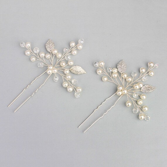 Pearls Silver Hair Fascinator Bridal Hair Comb Flower Etsy