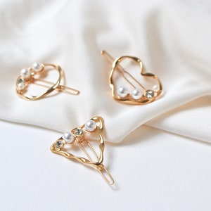 Barrette minimaliste perle, petit cercle torsadé or argent, pince, circulaire anneau doré, bohème, simple, minimaliste, géométrique mariage image 6