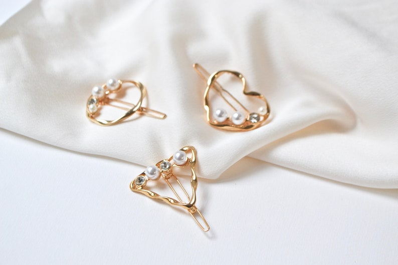 Barrette minimaliste perle, petit cercle torsadé or argent, pince, circulaire anneau doré, bohème, simple, minimaliste, géométrique mariage image 6