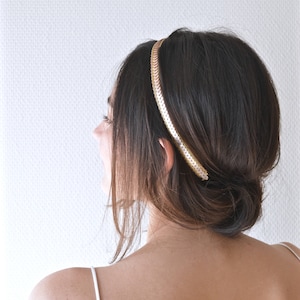 Headband hair jewel bridal headband-golden headband, golden sequins. Boho wedding hairstyle, romantic, delicate, fine, bronze gold image 5