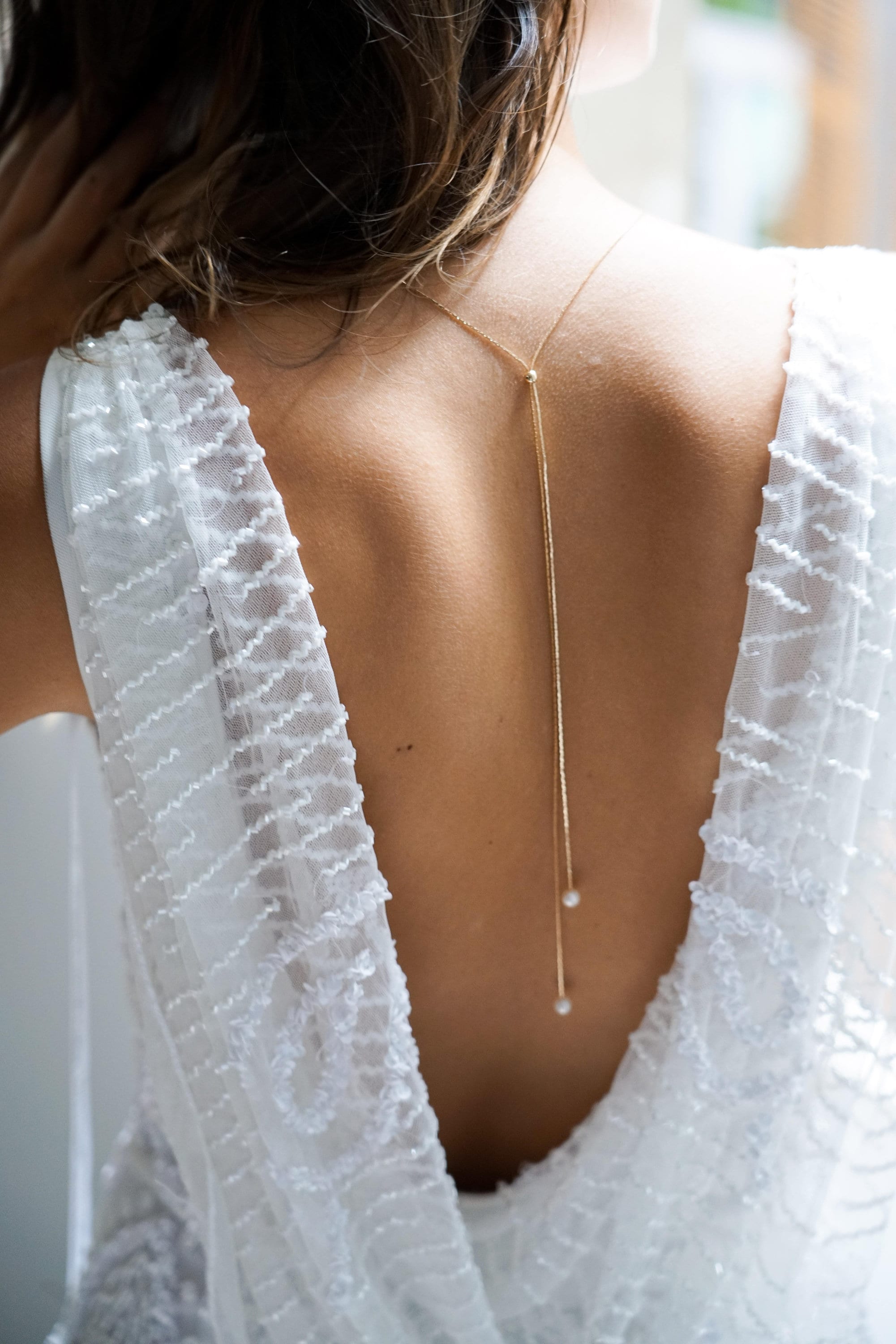 white christmas dresses Long Back Necklace for Wedding, Prom, Event Backless Dresses-Sadie main image 0