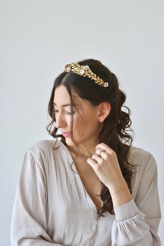 Greek Crown Wedding Flowers Leaves Headband Tiara Adorning Goddess Hair Gold Bride Fairy Princess Greek Antique