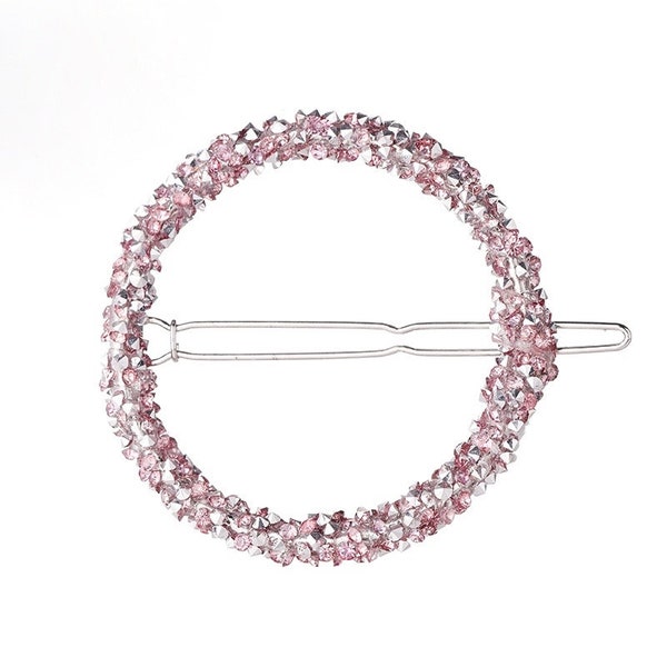 Barrette, comb, pink clip clip clip circle wedding bridesmaid crystals, bride Jewel head accessory romantic hair, minimalist