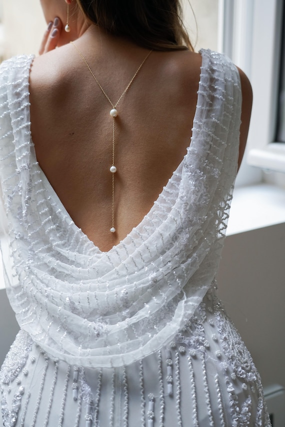 Back Necklace Backdrop Low Open Back Dress, Bridal Necklace – AMYO Bridal
