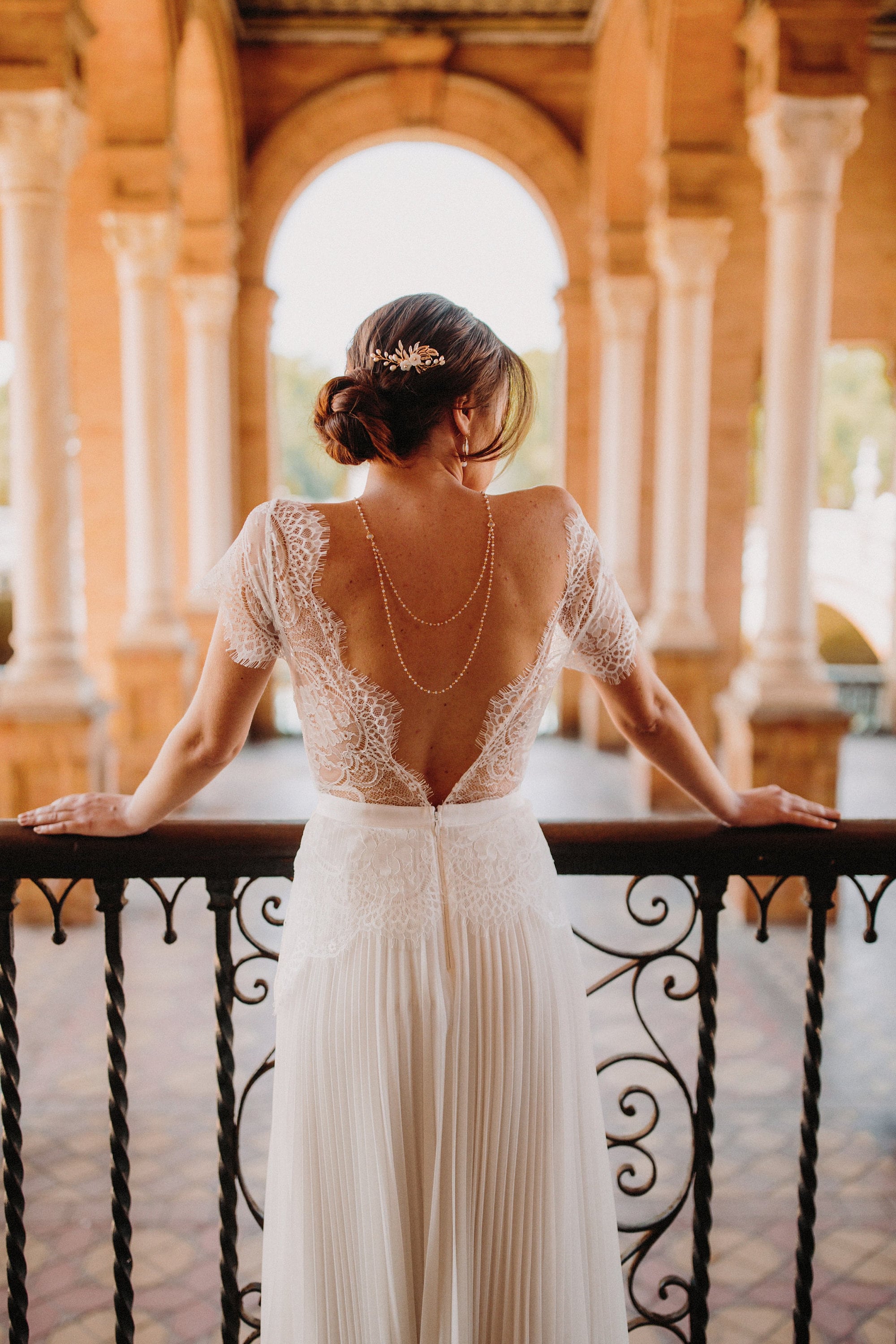 Collier de dos chaînée perlée - Bridal Back Necklace