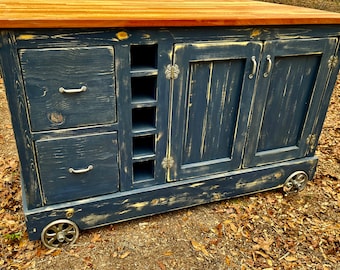 Kitchen Island, Beautiful Farmhouse Industrial Kitchen Island,