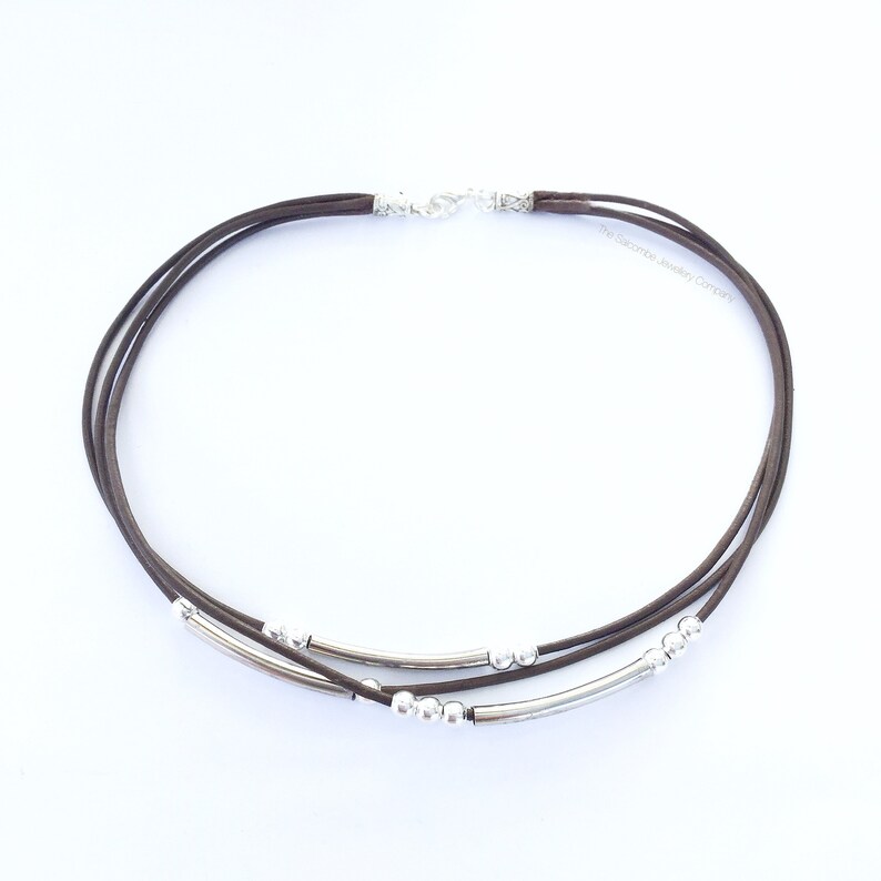 Gift For Her Brown Leather Necklace Silver Leather Necklace Multi Strand Leather Necklace Stylish Genuine Goat Leather Gift for him
