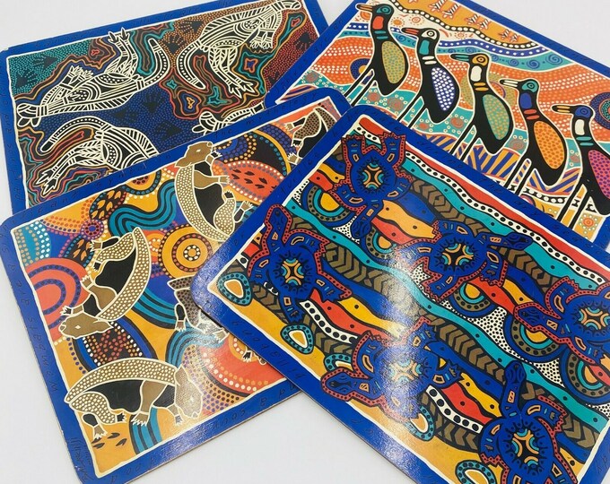 Vintage Aboriginal Indigenous Art Placemats Cork Based Set 4 Colourful