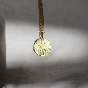 Handmade Recycled Eco Sterling Silver or Brass Sun Coin Medallion Necklace - Gold Tone Sun Pendant Necklace- Minimal Sun Talisman Necklace