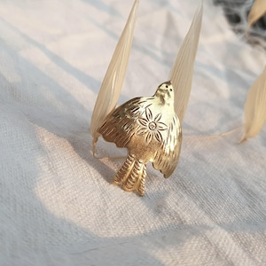 Handmade Folklore-Inspired Bird Ring in Brass or Recycled Sterling Silver