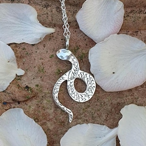 Handmade Recycled Sterling Silver or Brass Pendant- Serpent Talisman Necklace