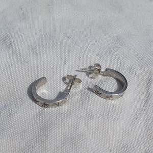 Handmade Recycled Sterling Silver Celestial Star Mini Hoop Earrings-Minimal Brass Hoops Delicate Star Earrings image 6