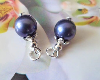 2 charms Pearl glass beads 15 mm Midnight Blue