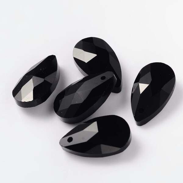 4 Crystal Suncatcher Faceted Drops Black 16 x 9 mm Thickness 5 mm, Hole 1 mm, For Pendant Jewelry Creations