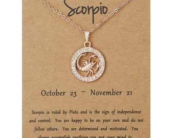 Scorpio x 1 Collier pendentif Constellation ,Zodiaque  Scorpion  Chaine en Acier inoxydable 43,5 cm pendentif alliage ,Couleur Or,Argent