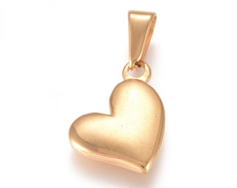 Lot Pendentif Coeur  + Chaine en acier inoxydable 304 ,Placage or 18 x 13 x 3,2 mm Trou 3,7 mm ,Chaine Collier 45 cm