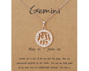 Gémeos x 1 Collier pendentif Constellation ,Zodiaque  (Gemini )  Chaine en Acier inoxydable 43,5 cm pendentif alliage ,Couleur Or et Argent