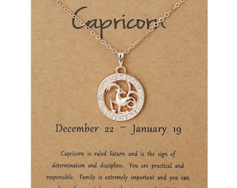 Capricorn x 1 Collier pendentif Constellation ,Zodiaque  Capricorne Chaine en Acier inoxydable 43,5 cm pendentif alliage ,Couleur Or Argent,