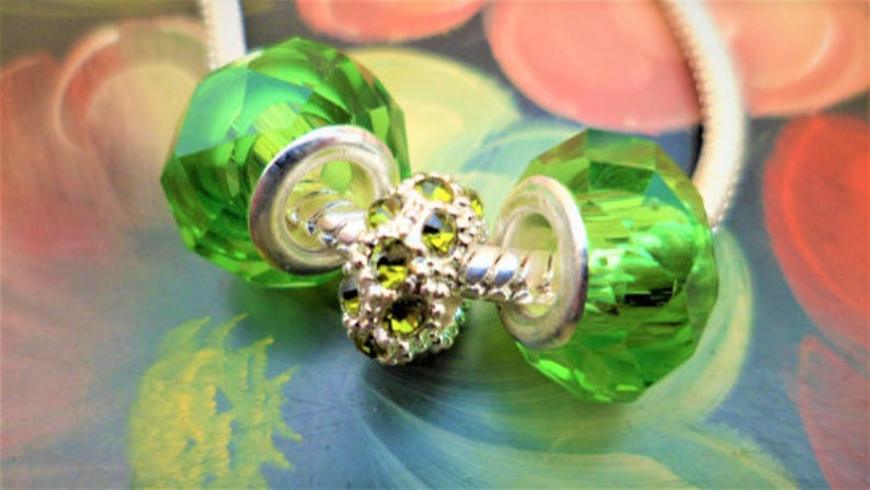 Lots de Perles Européennes Charms , Pour Bracelets Serpent Style Pandora Grand Trou Couleurs au choix 3 Charms Vert