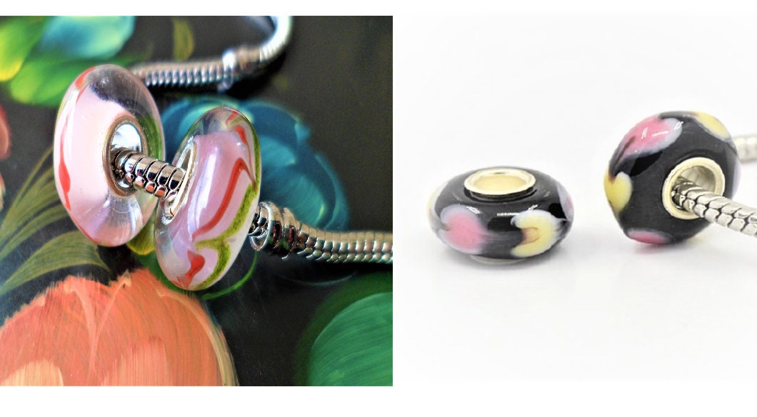 Lot De 25 Perles En Verre Type Murano - Motif Turquoise Et Rose - Ronde 6 Mm - Fond De Stock Vintage