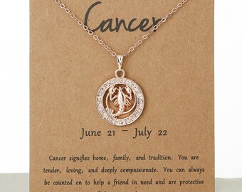 Cancer x 1 Collier pendentif Constellation ,Zodiaque  ,  Chaine en Acier inoxydable 43,5 cm pendentif alliage ,Doré