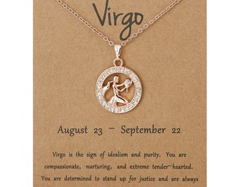 Virgo x 1 Collier pendentif Constellation ,Zodiaque  (Vierge ) Chaine en Acier inoxydable 43,5 cm pendentif alliage ,Couleurs Or et Argent