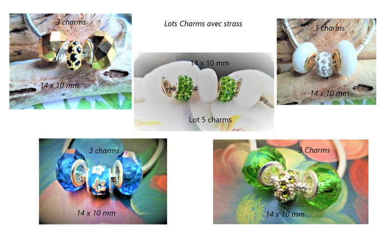 Lots de Perles Européennes Charms , Pour Bracelets Serpent Style Pandora Grand Trou Couleurs au choix zdjęcie 1