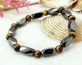 Bracelet Oïl de Tigre Hématite Extensible 18 cm