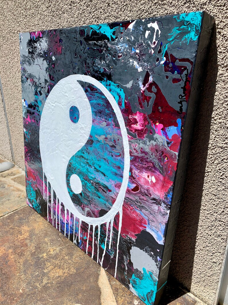 Yin Yang Drip Painting 20'' x 20'' Etsy