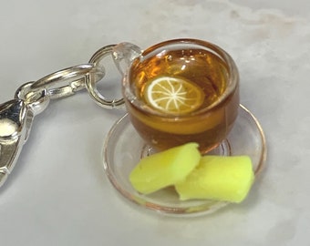 Lemon Tea miniature epoxy resin charm, jewellery, knitting or crocheting progress keeper, stitch marker by Charming Minis