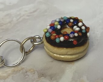 Chocolate Sprinkles Donut miniature polymer clay charm, jewellery, knitting stitch marker or progress keeper by Charming Minis