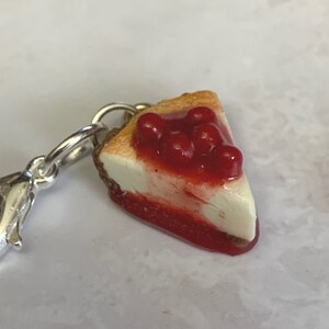 Cherry Cheesecake miniature polymer clay charm, jewellery, knitting stitch marker or progress keeper by Charming Minis