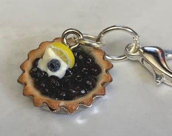 Blueberry Tart miniature polymer clay charm, jewellery, knitting stitch marker or progress keeper by Charming Minis