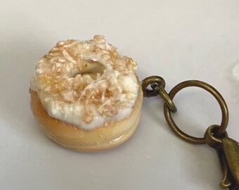 Toasted Coconut Donut miniature polymer clay charm, jewellery, knitting stitch marker or progress keeper by Charming Minis