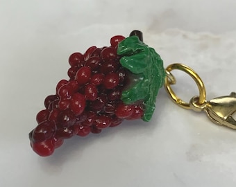 Red Grapes miniature polymer clay charm, jewellery, knitting stitch marker or progress keeper by Charming Minis