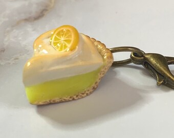Lemon Pie miniature polymer clay charm, jewellery, knitting stitch marker or progress keeper by Charming Minis