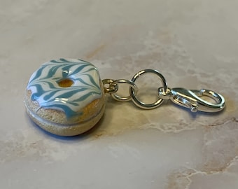 Turquoise Swirl Donut miniature polymer clay charm, jewellery, knitting stitch marker or progress keeper by Charming Minis