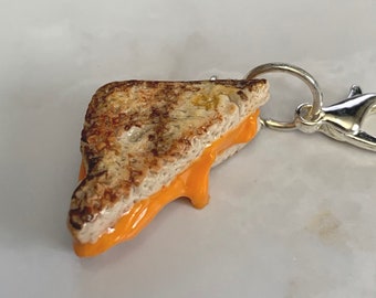 Grilled Cheese Sandwich miniature polymer clay charm, jewellery, knitting stitch marker or progress keeper by Charming Minis