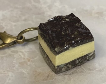 Nanaimo Bar miniature polymer clay charm, jewellery, knitting stitch marker or progress keeper by Charming Minis