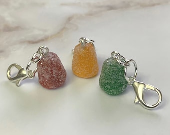 Set of 3 Gumdrop Candy epoxy resin charms, jewellery, knitting stitch markers or progress keepers by Charming Minis