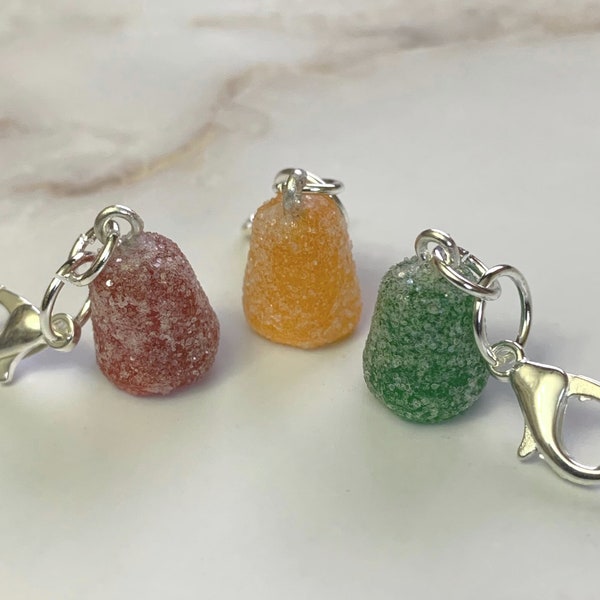 Set of 3 Gumdrop Candy epoxy resin charms, jewellery, knitting stitch markers or progress keepers by Charming Minis