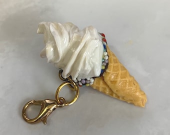 Ice Cream Waffle Cone miniature polymer clay charm, jewellery, knitting stitch marker or progress keeper by Charming Minis