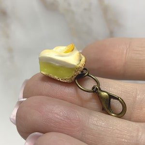 Lemon Pie miniature polymer clay charm, jewellery, knitting stitch marker or progress keeper by Charming Minis image 2
