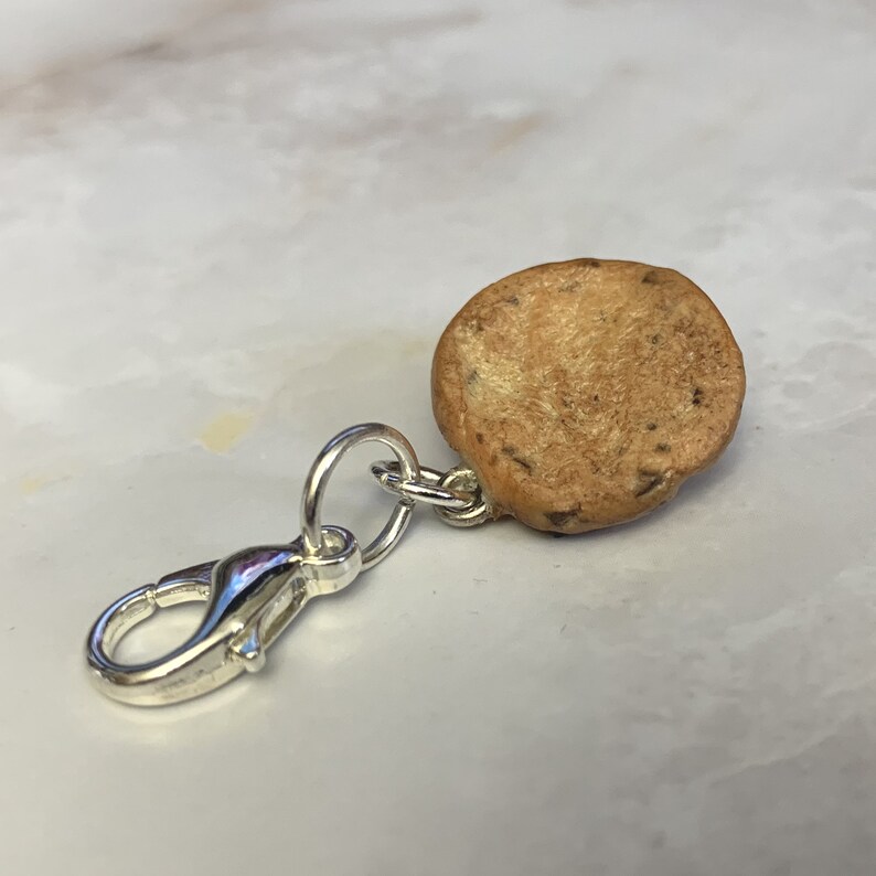 Chocolate Chip Cookie miniature polymer clay charm, jewellery, knitting stitch marker or progress keeper by Charming Minis image 3
