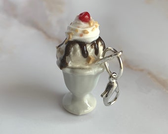 Ice Cream Sundae miniature polymer clay charm, jewellery, knitting stitch marker or progress keeper by Charming Minis