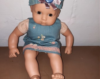 Bitty Baby Light Blue Denim Dress with Matching Head Band