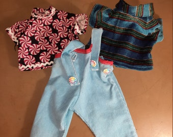Bitty Baby Bib Overalls with 2 shirts,  one for Christmas and one for the rest of the year