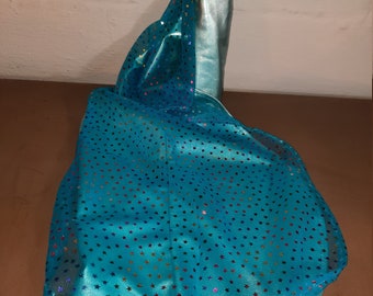 Evening, WEdding, Blue Satin Gown with Tulle Train with Shiny Stars