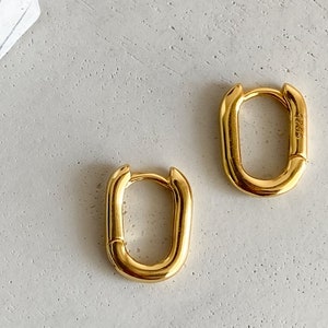 Square Round Hoop Earrings, Tiny Oval Hoop Earrings